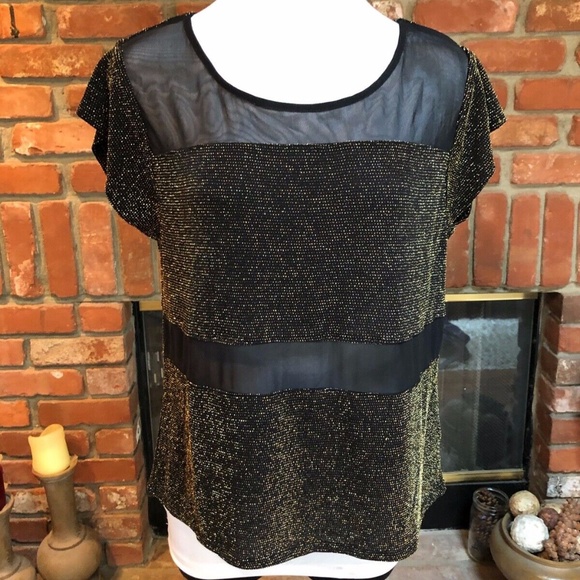 EXPRESS METALLIC GOLD MESH SHEER SHIRT TOP - Picture 2 of 6